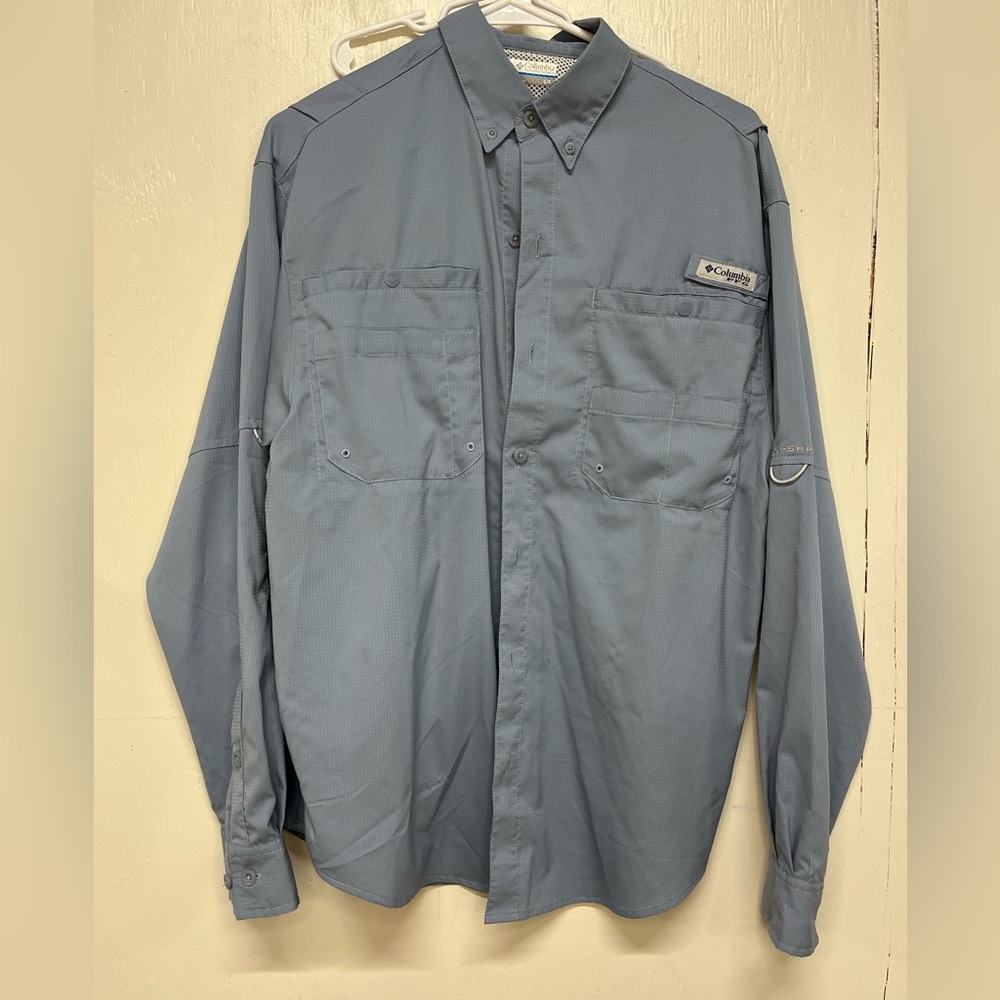 Fisherman Columbia PFG Blue/Gray Long Sleeve Shirt size small